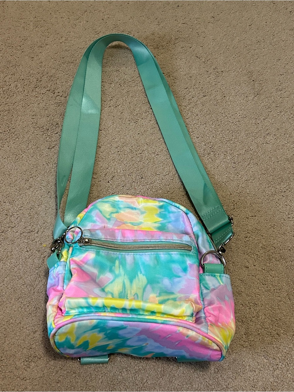 Pastel Tie-Dye Crossbody Bag with Mint Strap